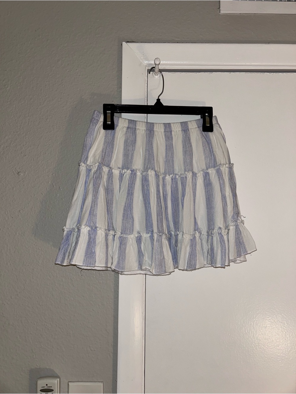 Oh Polly Striped Blue and White Tiered Mini Skirt